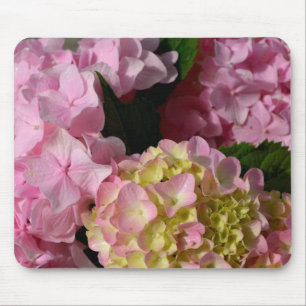 Rosa Cream Hydrangeas gult rosa grönt blommigt Musmatta