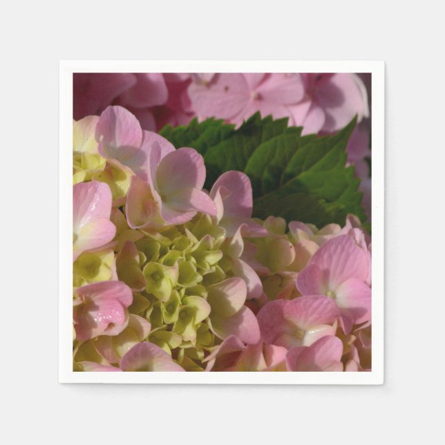 Rosa Cream Hydrangeas gult rosa grönt blommigt Pappersservett (Framsidan)