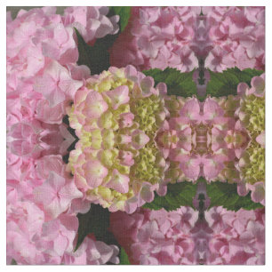 Rosa Cream Hydrangeas gult rosa grönt blommigt Tyg