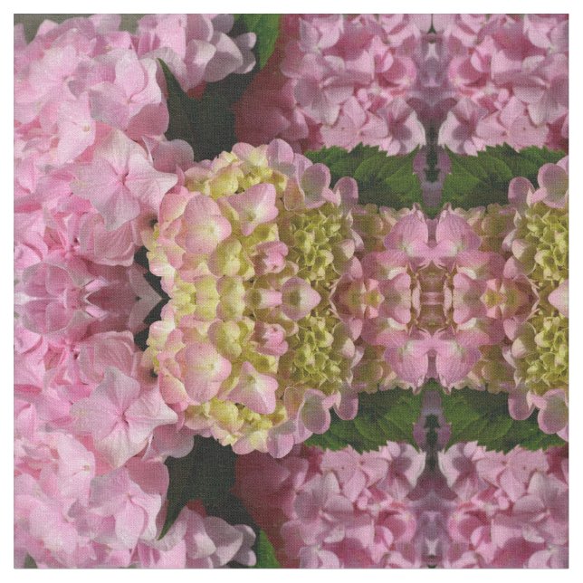 Rosa Cream Hydrangeas gult rosa grönt blommigt Tyg (Närbild)