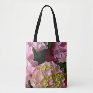 Rosa Cream Hydrangeas gult rosa grönt blommigt Tygkasse