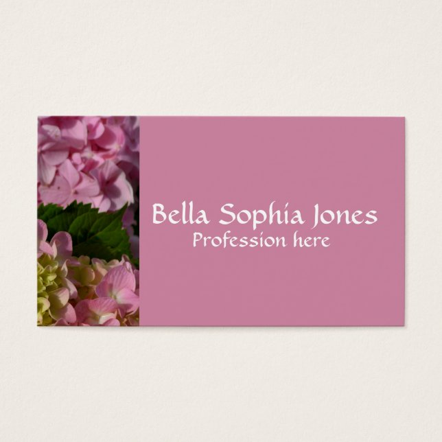 Rosa Cream Hydrangeas gult rosa grönt blommigt Visitkort (Framsidan)