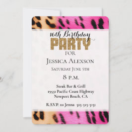 Rosa Cream Leopard Guld Glitter Party Inbjudningar