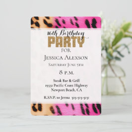 Rosa Cream Leopard Guld Glitter Party Inbjudningar