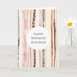 Rosa Cream Leopard Print Rand Birthday Kort