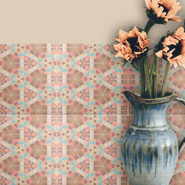 Rosa Cream och brunt Abstrakt Geometric Mönster Kakelplatta (Skapare uppladdad)
