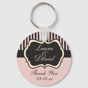  Rosa, Cream och Grått Stripe-bröllopsförmån Nyckelring