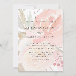 Rosa Cream Peach Sage Grönt Bröllop Inbjudningar