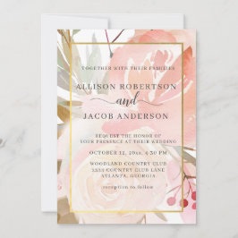 Rosa Cream Peach Sage Grönt Guld Bröllop Inbjudningar