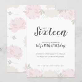 Rosa & Cream Peonies Sweet 16 Födelsedagsfester Inbjudningar