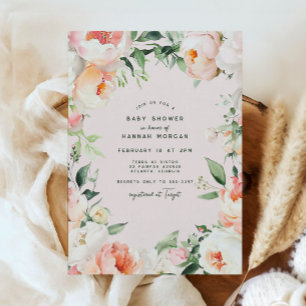 Rosa Cream Peony Blommigt Flicka Shower Inbjudningar