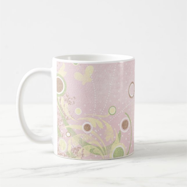 Rosa Cream Polka dots Butterflies Classic Mugg (Vänster)