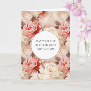 Rosa  Cream Ro Blommigt Kärlek & Joy Bröllop Kort