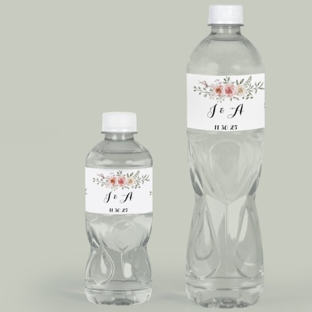 Rosa Cream Ro Graphic Blommigt Design Vatten Vattenflaskor Etikett (Skapare uppladdad)