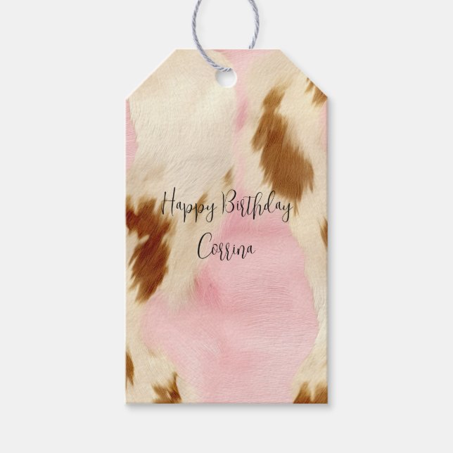  Rosa Cream White Brown Cowhide Presentetikett (Framsidan)