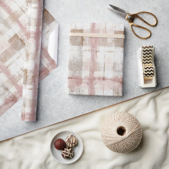 Rosa Crème Brun Abstrakt Ränder Födelsedag Presentpapper (Hantverk)