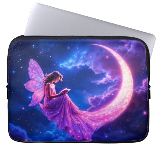 Rosa Crescent måne fairy talg starry himmel art Laptop Fodral (Framsidan)