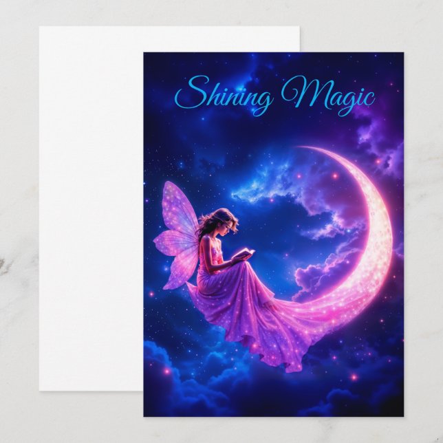Rosa Crescent måne fairy talg starry himmel art Meddelande (Fram/baksida)