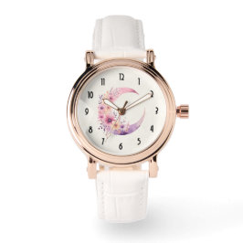 Rosa Crescent Måne med Söt Flowers Armbandsur