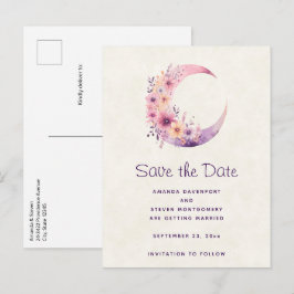 Rosa Crescent Måne med Söt Flowers Bröllop Meddelande Vykort