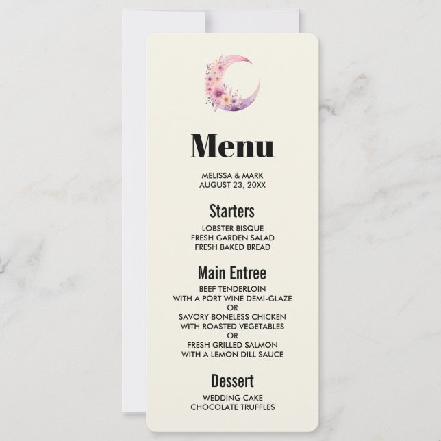 Rosa Crescent Måne med Söt Flowers Inbjudningar (Framsida)