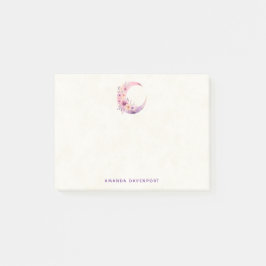 Rosa Crescent Måne med Söt Flowers Post-it Block