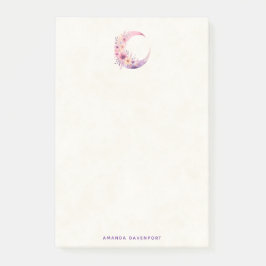 Rosa Crescent Måne med Söt Flowers Post-it Block
