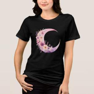 Rosa Crescent Måne med Söt Flowers T Shirt