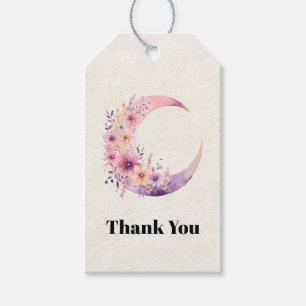 Rosa Crescent Måne med Söt Flowers Tack Presentetikett