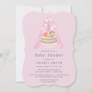 Rosa Crib Flicka Baby Shower-inbjudan Inbjudningar