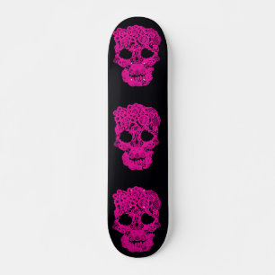 Rosa Crochet döskalle skateboard. Mini Skateboard Bräda 18,5 Cm