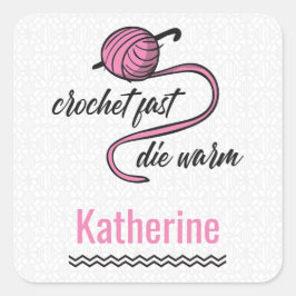 Rosa Crochet Fast, Die Warm Fyrkantigt Klistermärke