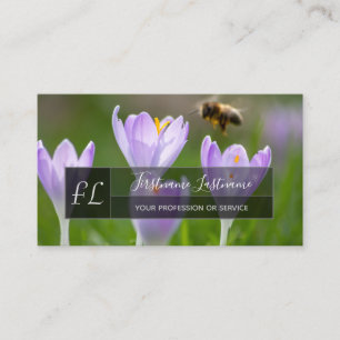 Rosa Crocus blommar bin grått-rektangulär monogram Visitkort