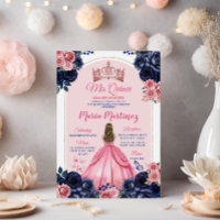 Rosa Crown & Navy Blue Floral Princess Mis Quince