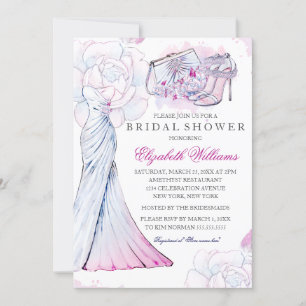 Rosa Crystal Blommigt Bröllop Gown Möhippa Inbjudningar