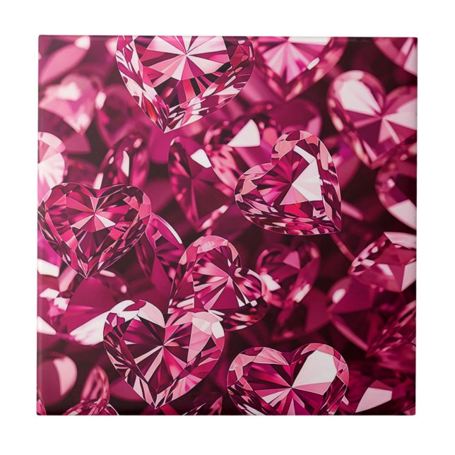 Rosa Crystal Diamond Hearts Kakelplatta (Framsidan)
