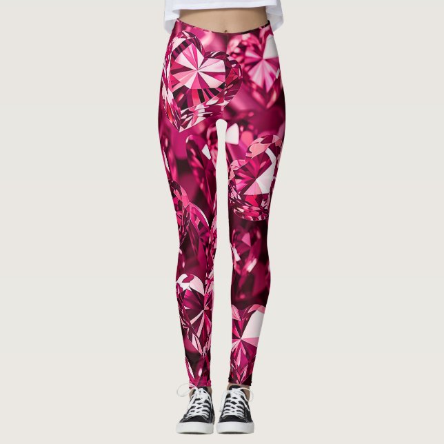 Rosa Crystal Diamond Hearts Leggings (Framsida)