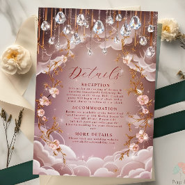 Rosa Crystal Droppar Opulent Blommigt Bröllop Tilläggskort