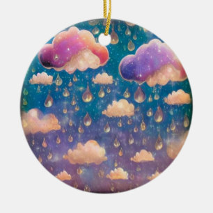 Rosa Crystal Rain Clouds Julgransprydnad Keramik