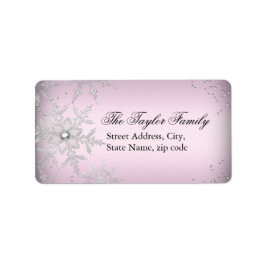Rosa Crystal Snowflake-Adressetiketter Adressetikett