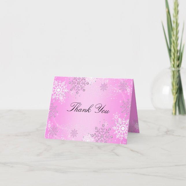 Rosa Crystal Snowflake Winter Wonderland Tack Kort (Framsida)