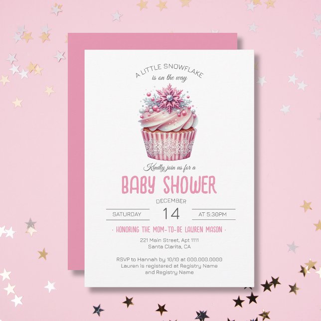 Rosa Cupaka Baby Sprinkle Winter Girl Baby Shower Inbjudningar (Pink Cupcake Sprinkle Winter Girl Baby Shower Invitation)