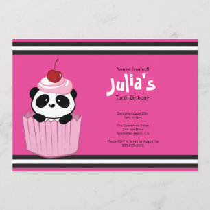Rosa Cupaka Panda Födelsedagsfest inbjudan