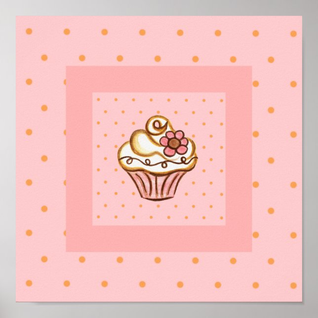 Rosa Cupcake Affisch Konsttryck (Framsidan)