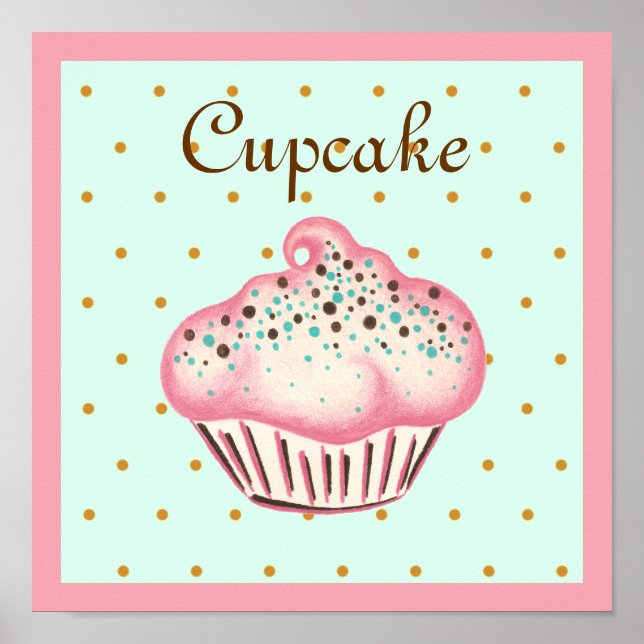 Rosa Cupcake Art Poster Utskrift (Framsidan)