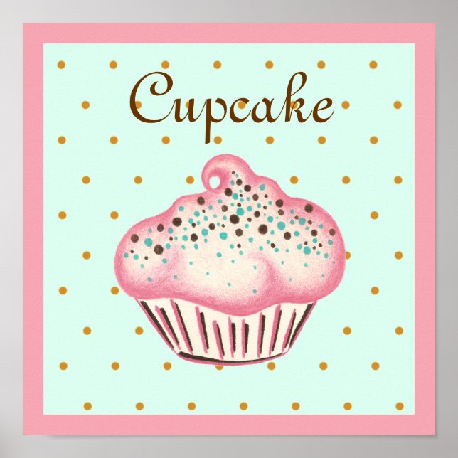 Rosa Cupcake Art Poster Utskrift (Framsidan)