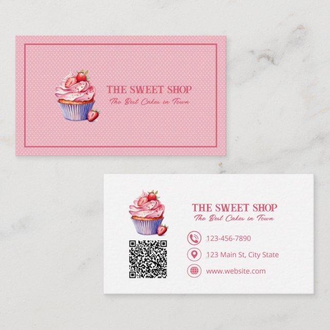 Rosa Cupcake Bakery QR-kod Affärscort Visitkort (Fram/baksida)