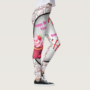 Rosa Cupcake Baseball Sport Födelsedags Leggings
