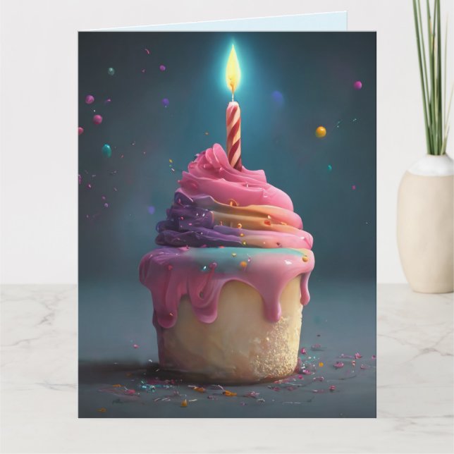 ROSA CUPCAKE CANDLE BIG BIRTHDAY CARD KORT (Framsida)