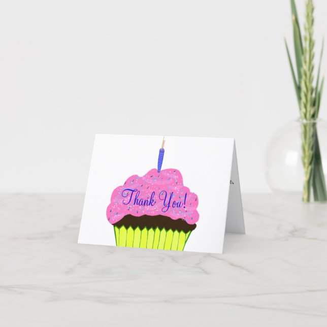 Rosa Cupcake Födelsedags Tacksamhetskort Kort (Framsida)